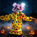 Halloween Decoration 39.4'' Scary Skeleton Clown Ornament Yard Stake Prop with Flashing Eyes and Spooky Sound
