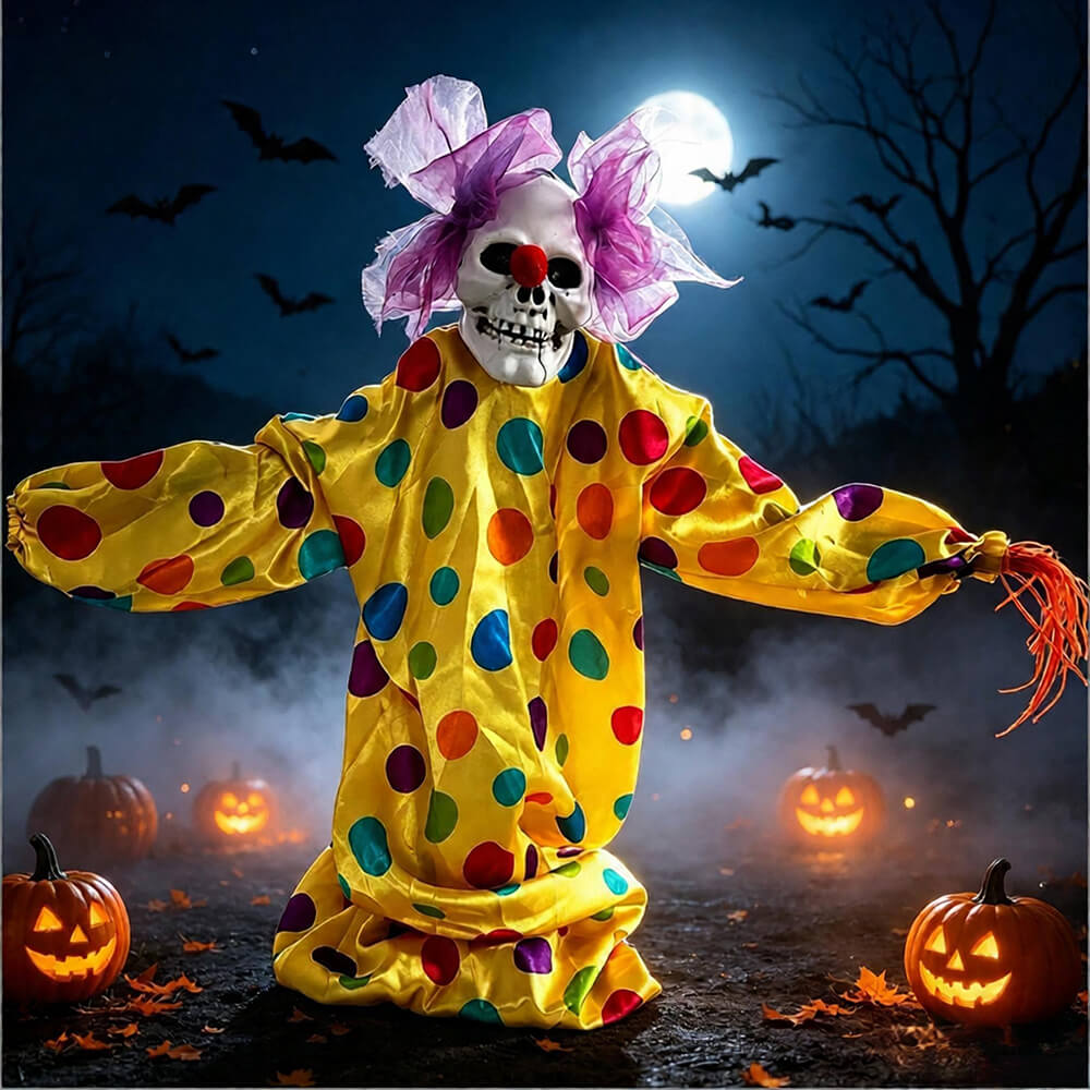 Halloween Decoration 39.4'' Scary Skeleton Clown Ornament Yard Stake Prop with Flashing Eyes and Spooky Sound