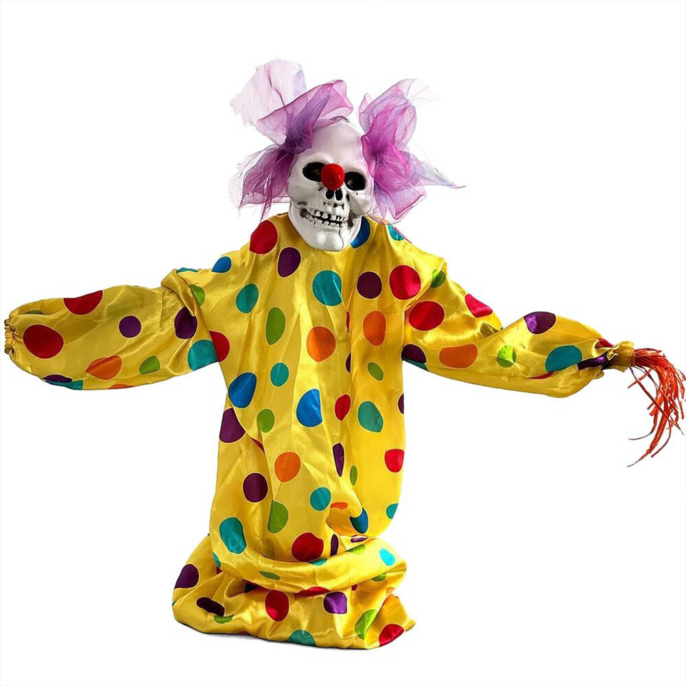 Halloween Decoration 39.4'' Scary Skeleton Clown Ornament Yard Stake Prop with Flashing Eyes and Spooky Sound