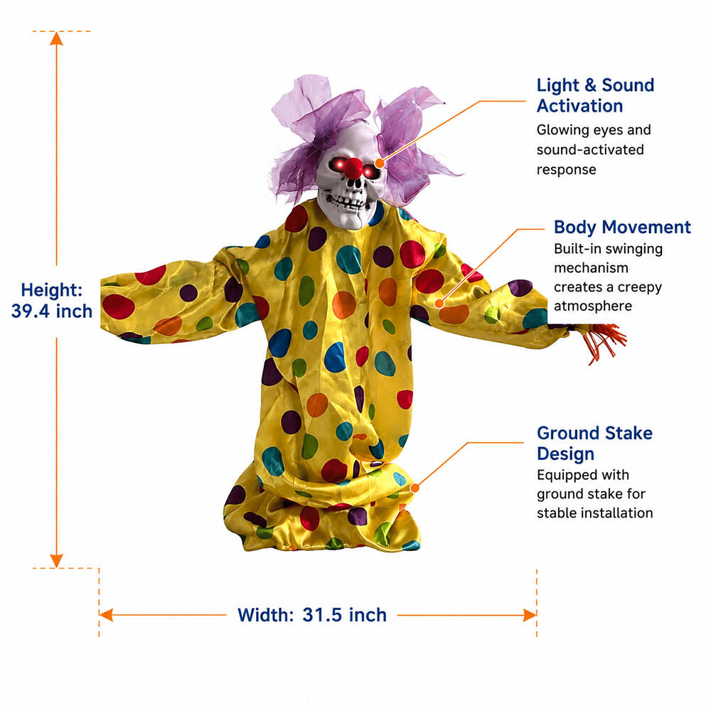 Halloween Decoration 39.4'' Scary Skeleton Clown Ornament Yard Stake Prop with Flashing Eyes and Spooky Sound
