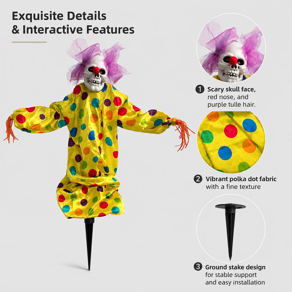 Halloween Decoration 39.4'' Scary Skeleton Clown Ornament Yard Stake Prop with Flashing Eyes and Spooky Sound