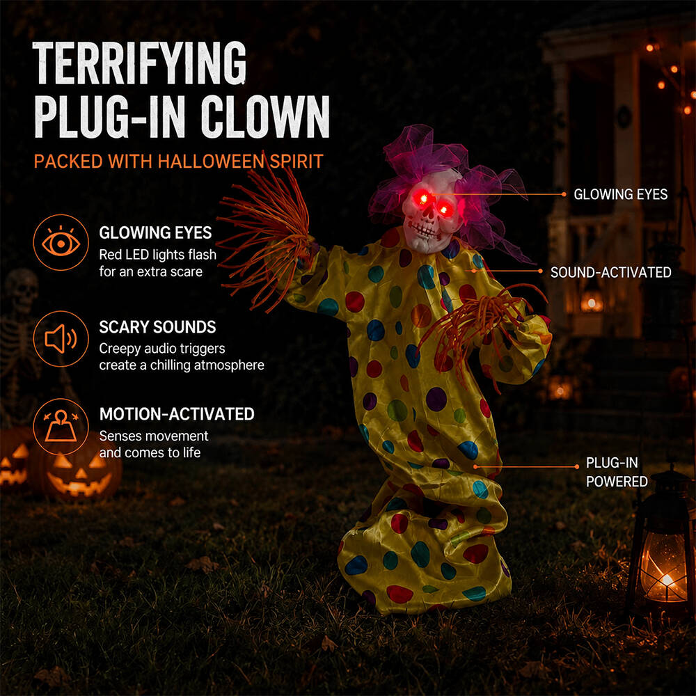 Halloween Decoration 39.4'' Scary Skeleton Clown Ornament Yard Stake Prop with Flashing Eyes and Spooky Sound