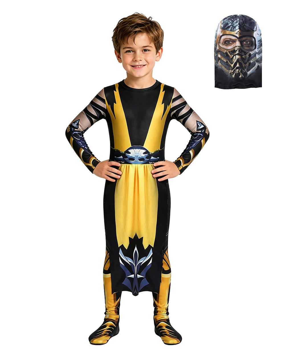 Kids Scorpion Costume Yellow Jumpsuit with Helmet 2pcs Set for Cosplay Themed Events