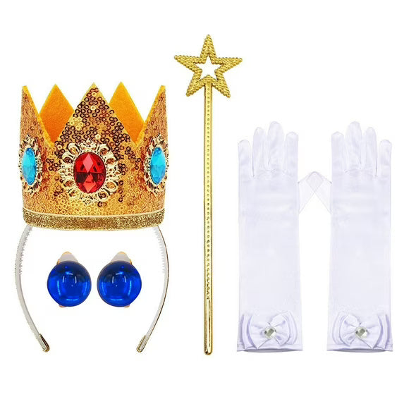 Light-up Pink Princess Gown with Magical Crown Wand Gloves and Earrings for Birthday Party