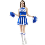 Sexy Cheerleader Costume Schoolgirl Cheerleading Uniforms Women Crop Top with Pleated Skirt Pom Poms Socks