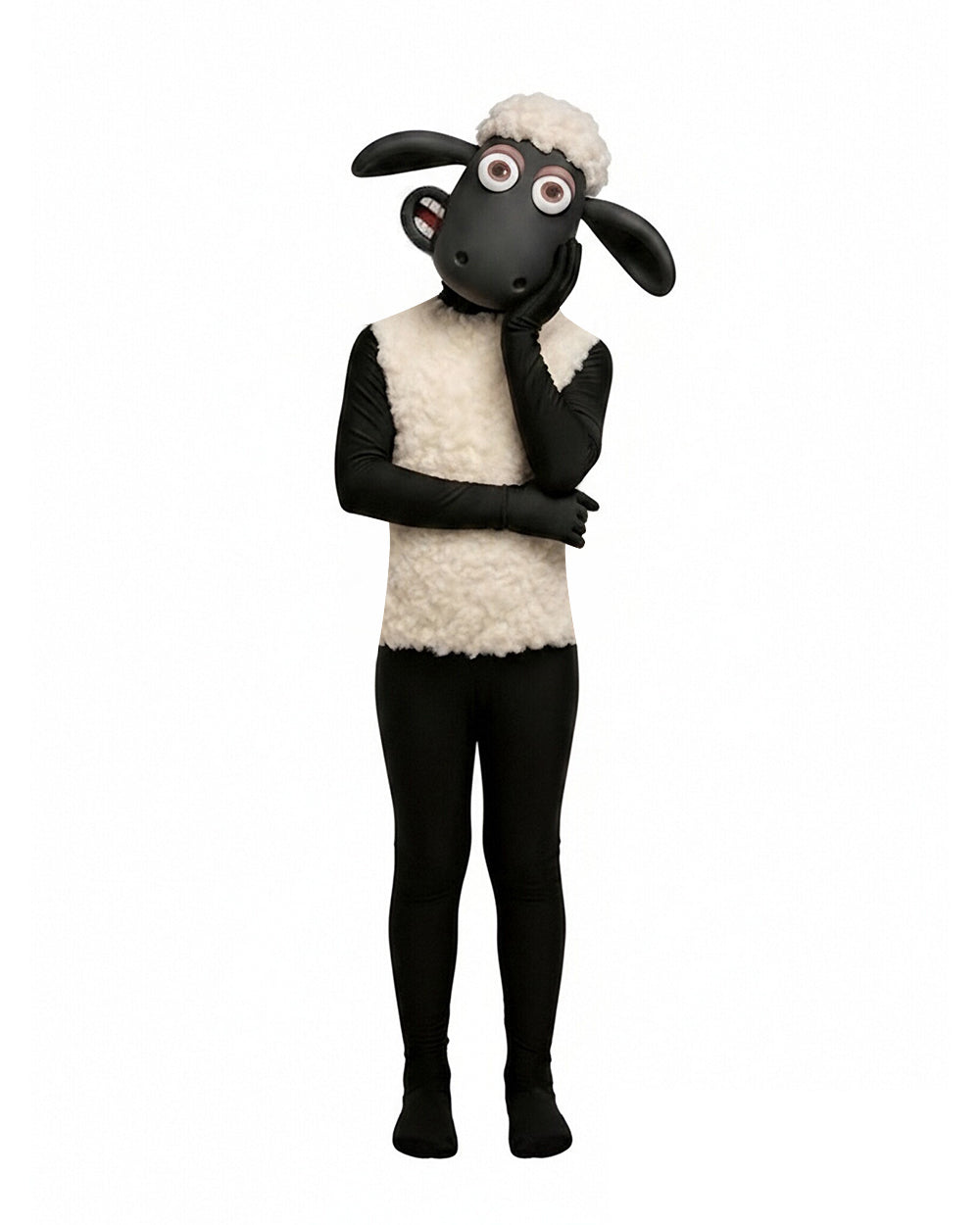 Little Sheep Costume White Lamb Jumpsuit with Helmet 2pcs Set for Halloween Cosplay