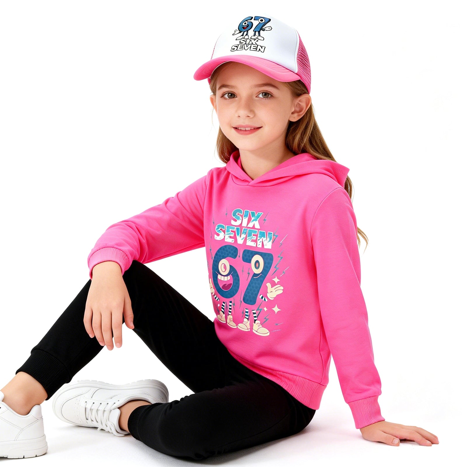 Six-Seven in Steal A Brainrot Costume Hooded Sweatshirt and Cap Trendy Outfit 67 Meme Hoodie for Boys Girls