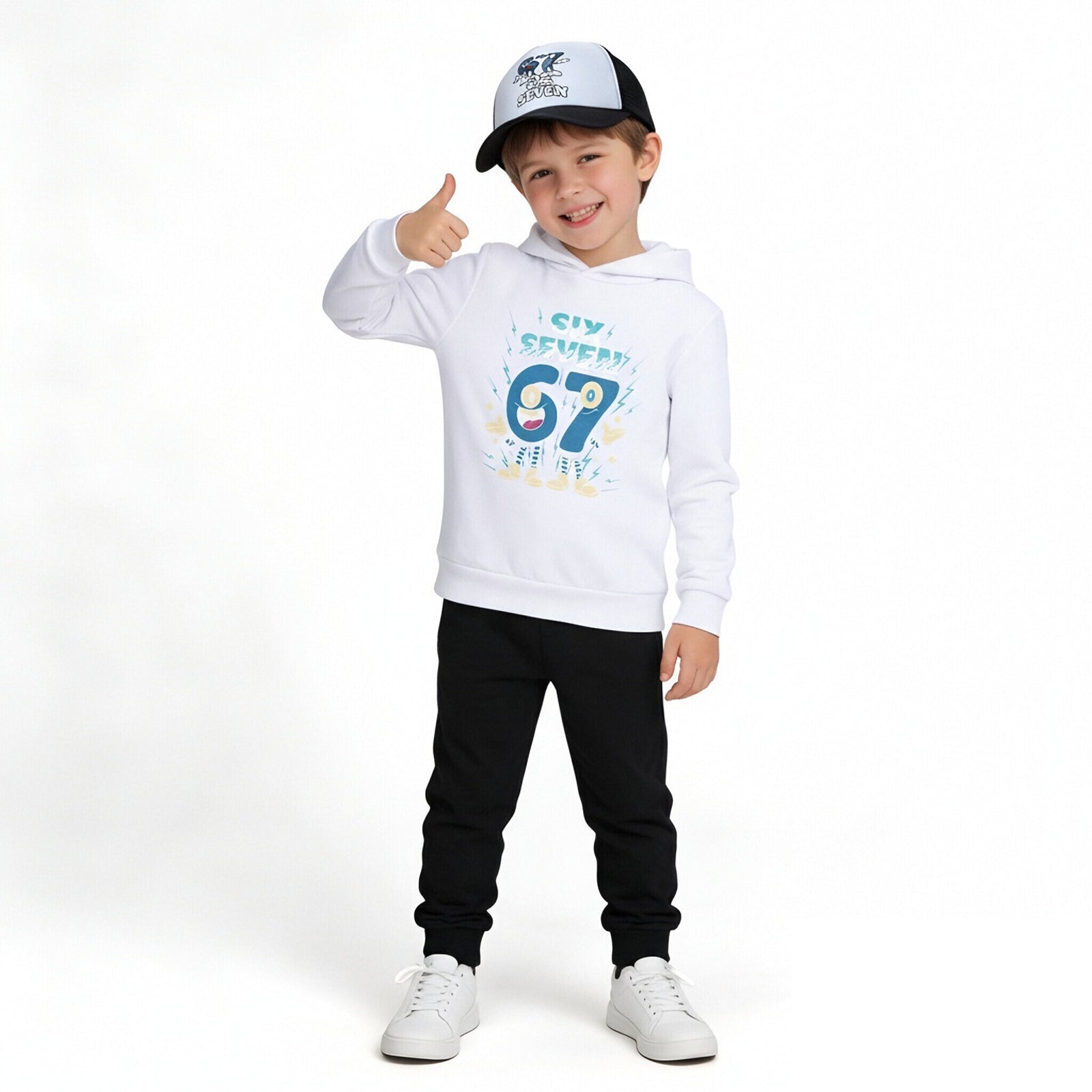 Six-Seven in Steal A Brainrot Costume Hooded Sweatshirt and Cap Trendy Outfit 67 Meme Hoodie for Boys Girls