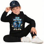 Six-Seven in Steal A Brainrot Costume Hooded Sweatshirt and Cap Trendy Outfit 67 Meme Hoodie for Boys Girls