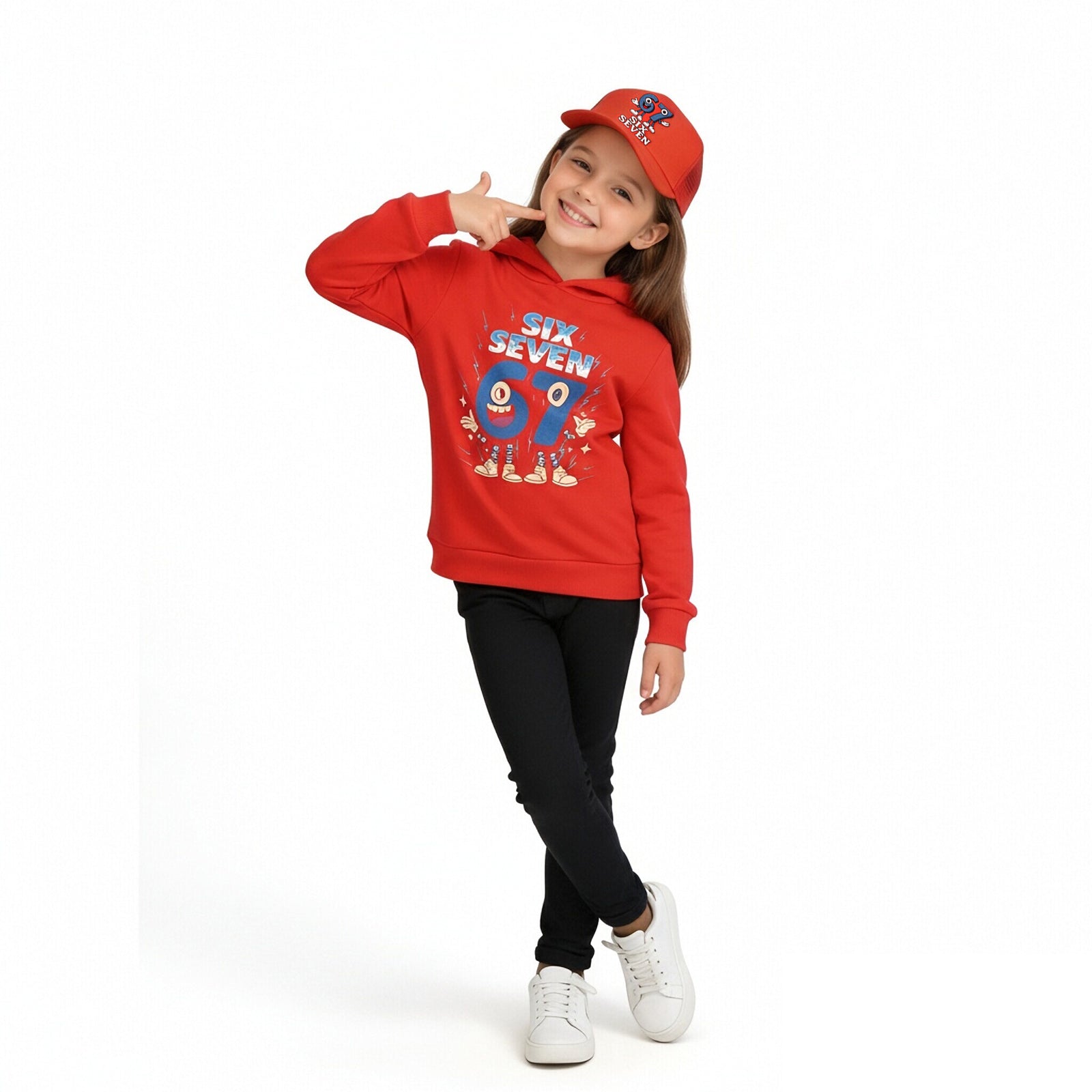 Six-Seven in Steal A Brainrot Costume Hooded Sweatshirt and Cap Trendy Outfit 67 Meme Hoodie for Boys Girls