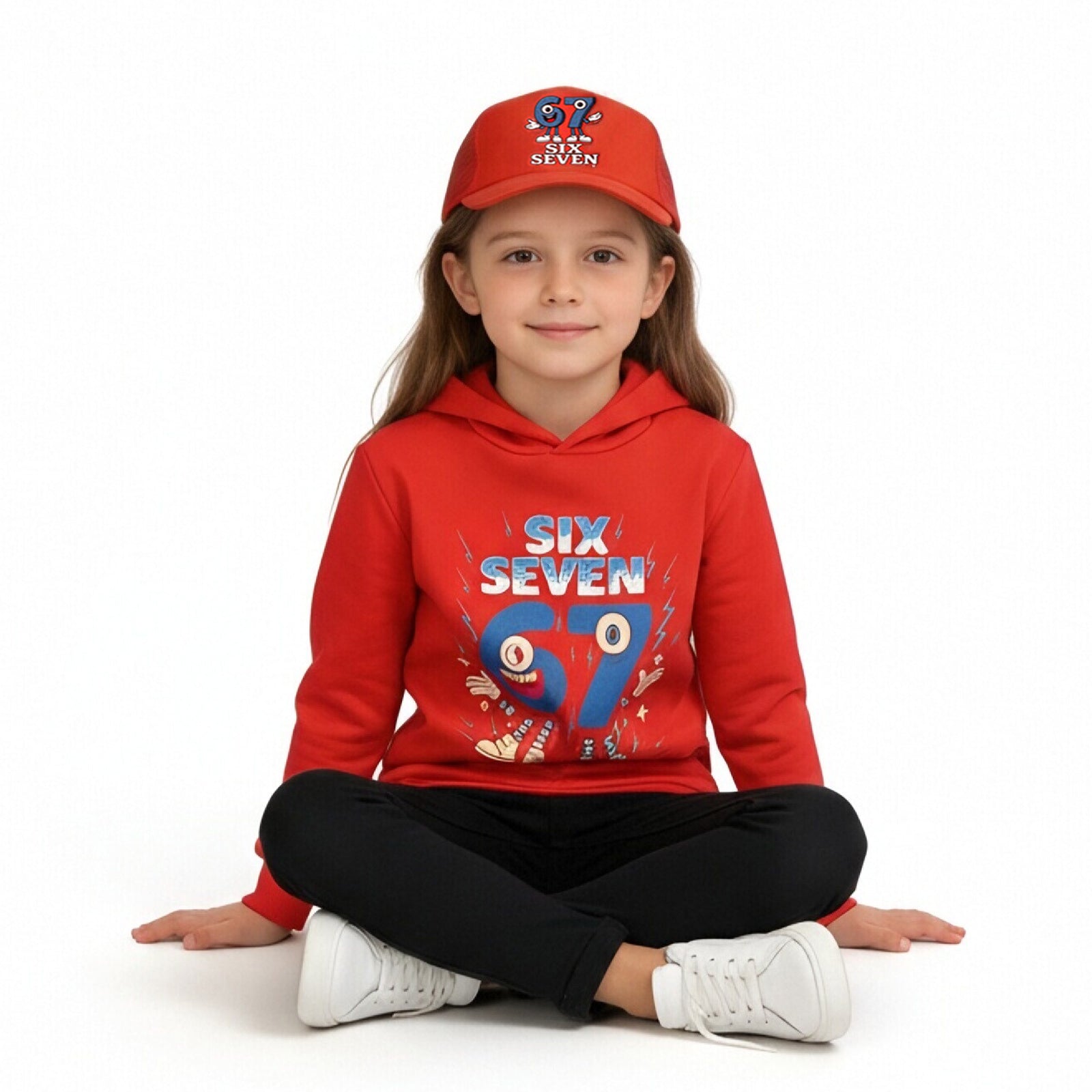 Six-Seven in Steal A Brainrot Costume Hooded Sweatshirt and Cap Trendy Outfit 67 Meme Hoodie for Boys Girls