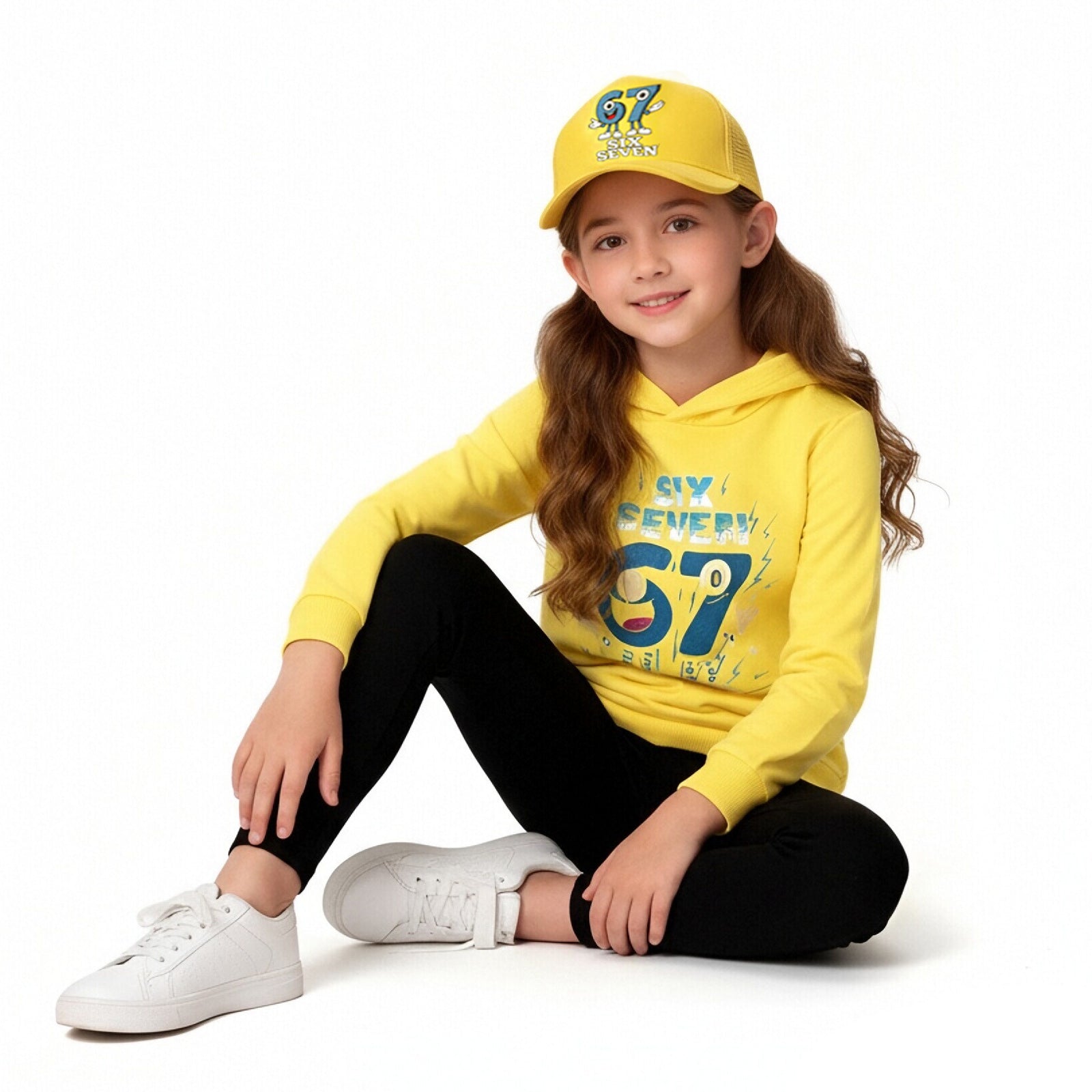 Six-Seven in Steal A Brainrot Costume Hooded Sweatshirt and Cap Trendy Outfit 67 Meme Hoodie for Boys Girls