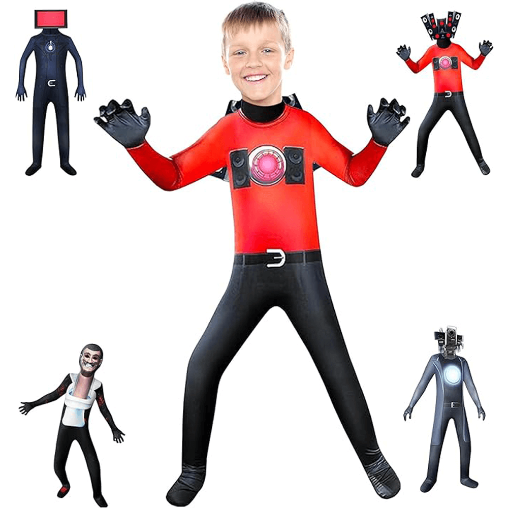 Kids Boys Girls Skibidi Toilet Tv Man Cosplay Costume Audio Jumpsuit Mask  Outfits Party Fancy Dress For 4-10years