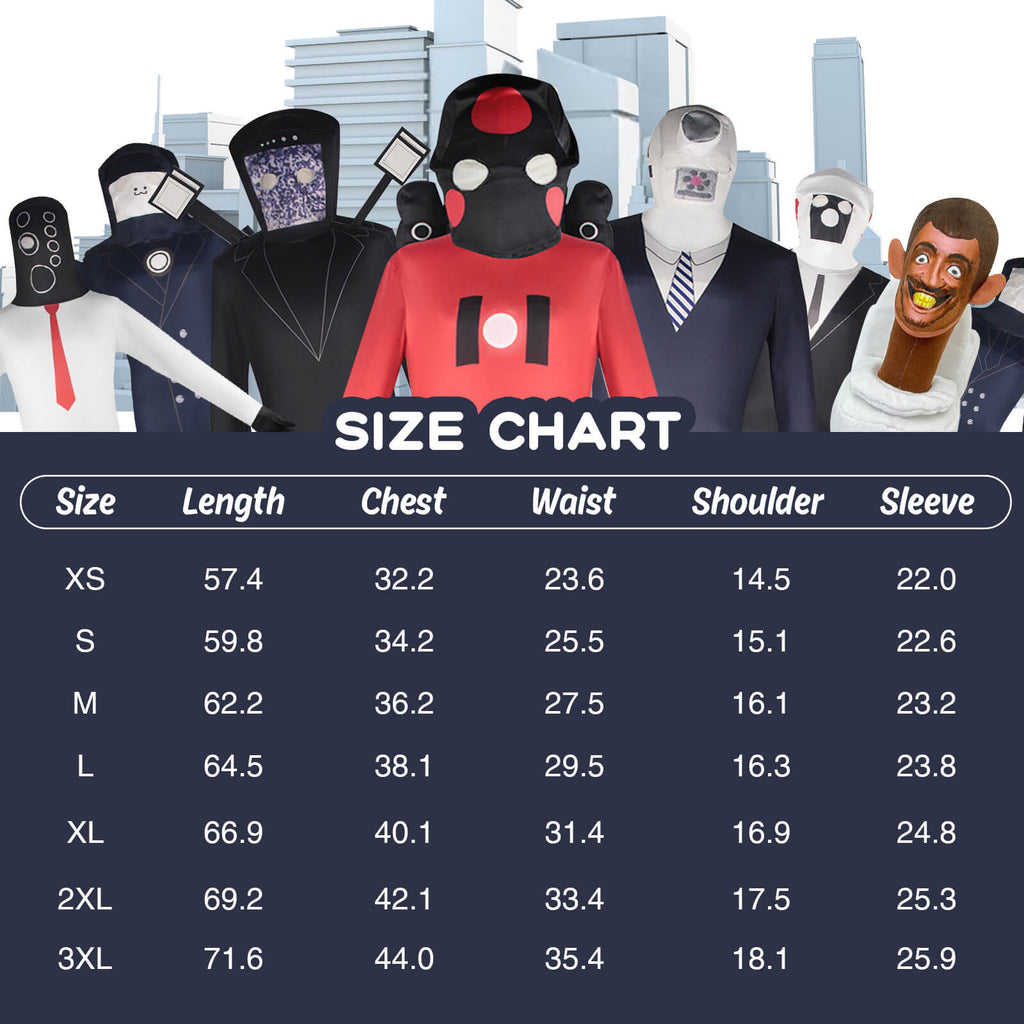 Skibidi Toilet Costume Titan TV Man Cosplay Outfit TV Man Jumpsuit Helmet 2pcs Set for Halloween Party