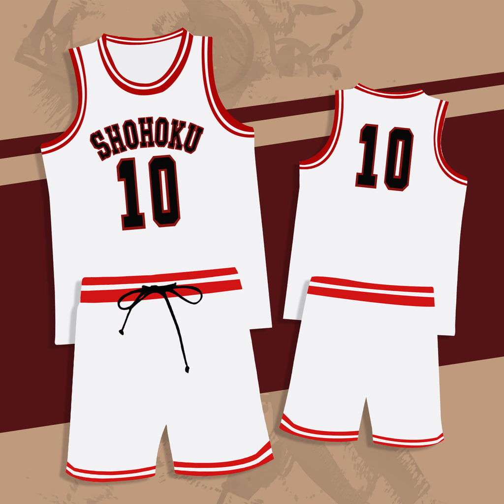 Slam Dunk Jersey Sakuragi Hanamichi #10 Uniform Shohoku Jersey White Basketball Shirt Shorts for Kids Adults