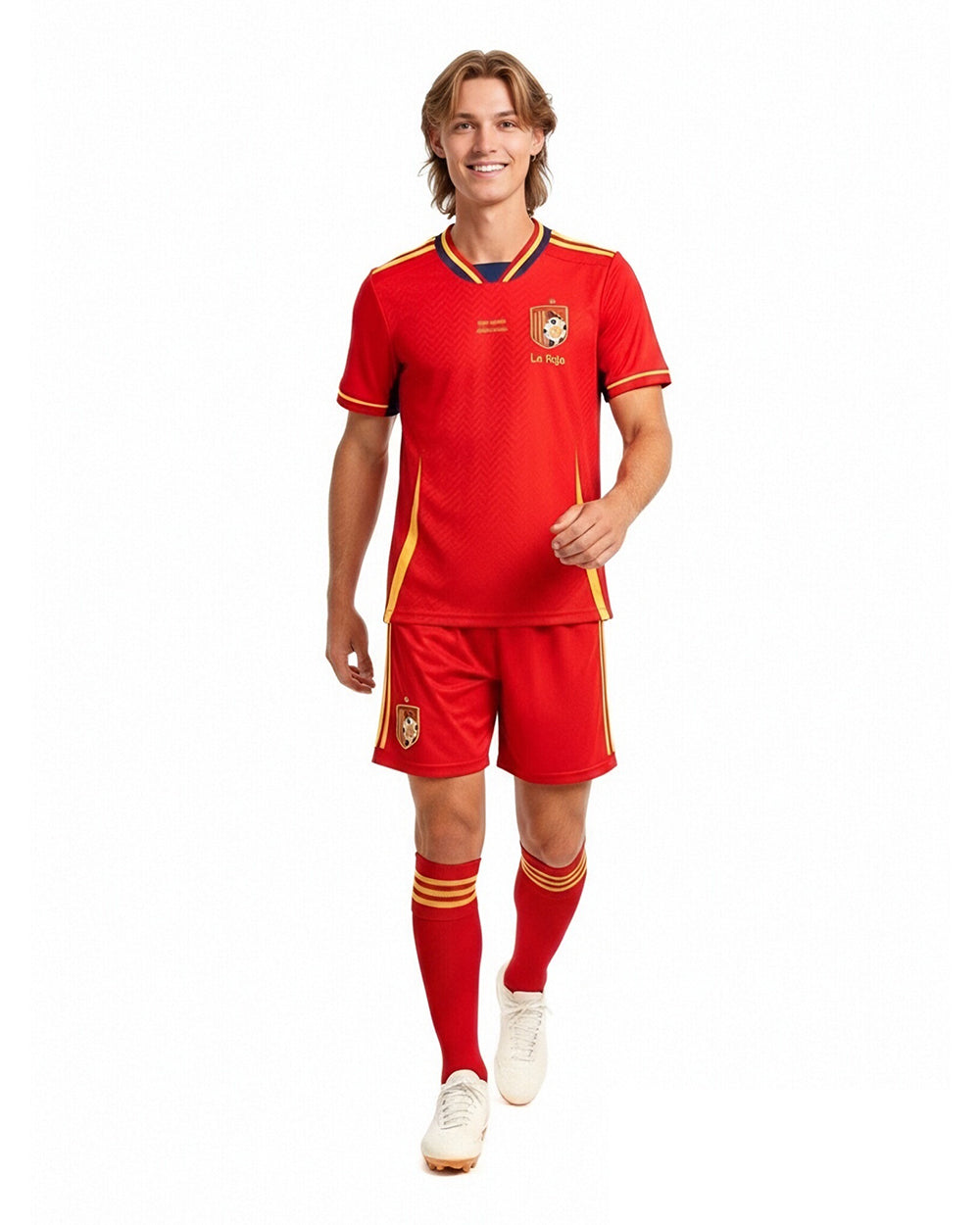 Spain Soccer Jersey Red Football Uniform with Elastic Haedband Inflatable Cheer Sticks for Match Day