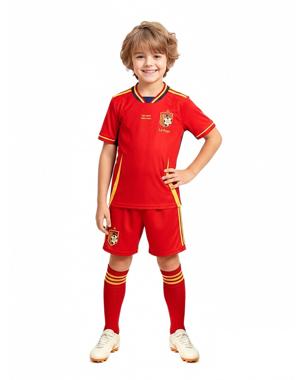 Spain Soccer Jersey Red Football Uniform with Elastic Haedband Inflatable Cheer Sticks for Match Day