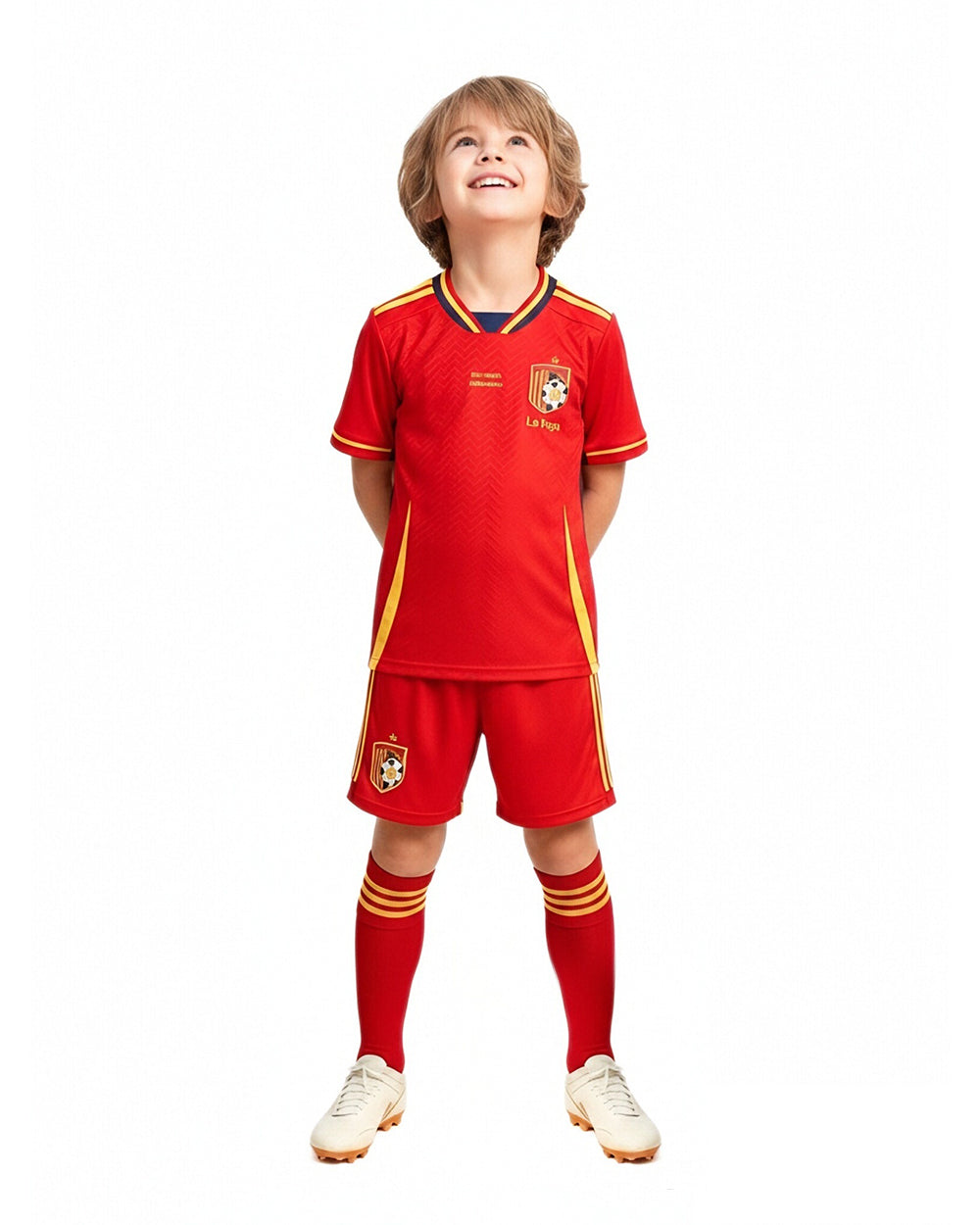Spain Soccer Jersey Red Football Uniform with Elastic Haedband Inflatable Cheer Sticks for Match Day