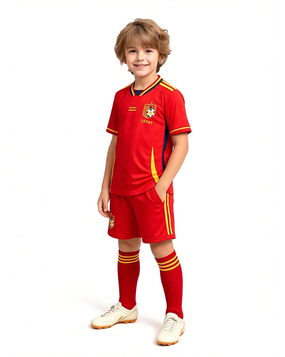 Spain Soccer Jersey Red Football Uniform with Elastic Haedband Inflatable Cheer Sticks for Match Day