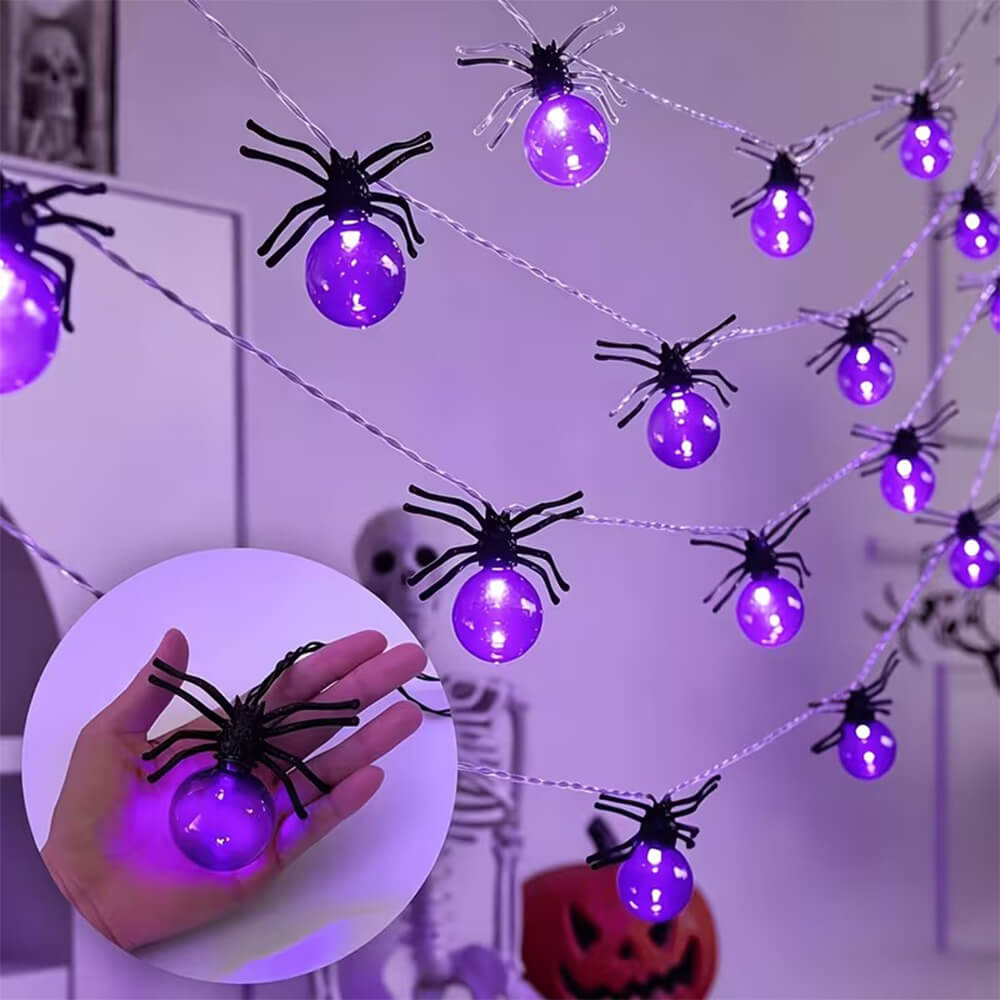 Spider LED String Lights Halloween Decoration Spider Projection Purple Lights for Spooky Holiday Decor