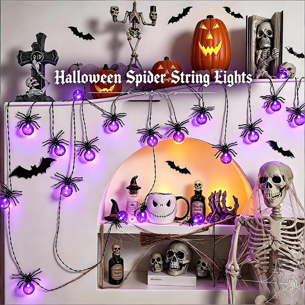 Spider LED String Lights Halloween Decoration Spider Projection Purple Lights for Spooky Holiday Decor