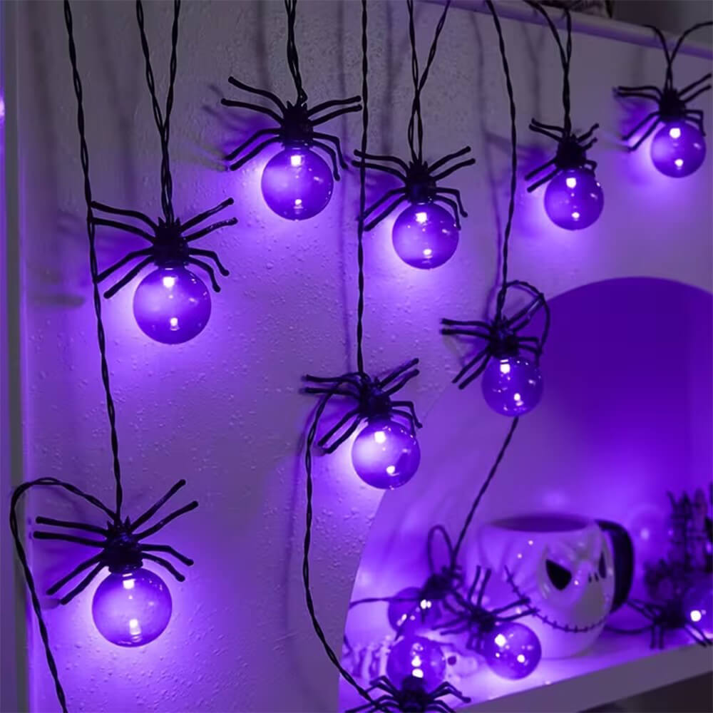 Spider LED String Lights Halloween Decoration Spider Projection Purple Lights for Spooky Holiday Decor