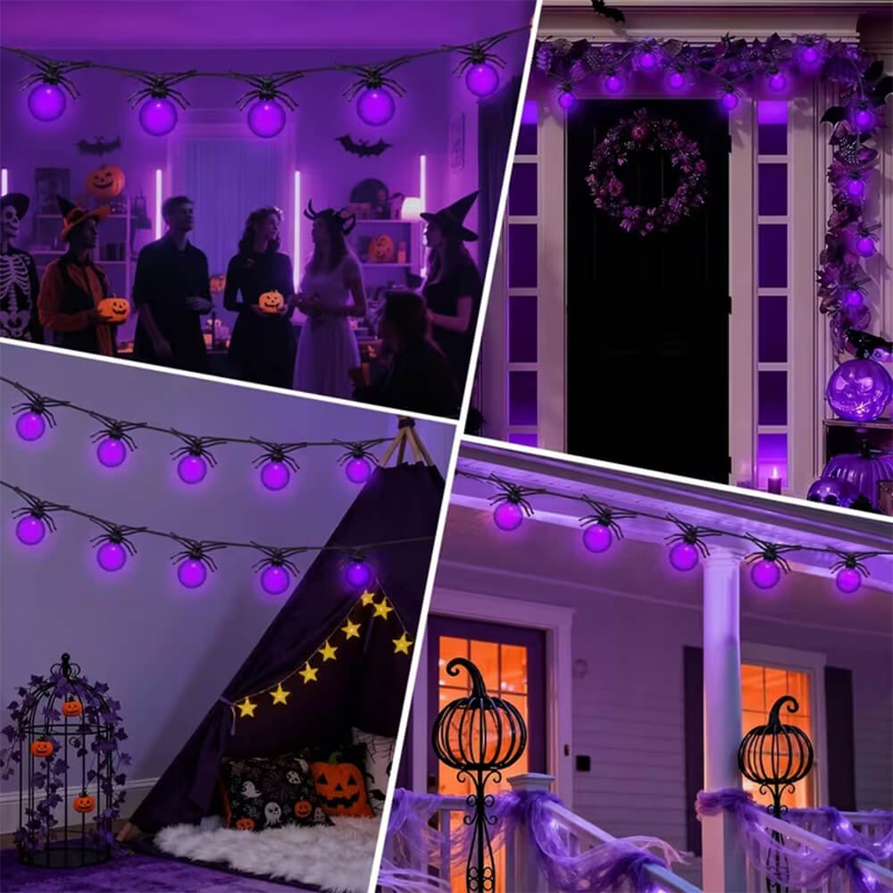 Spider LED String Lights Halloween Decoration Spider Projection Purple Lights for Spooky Holiday Decor