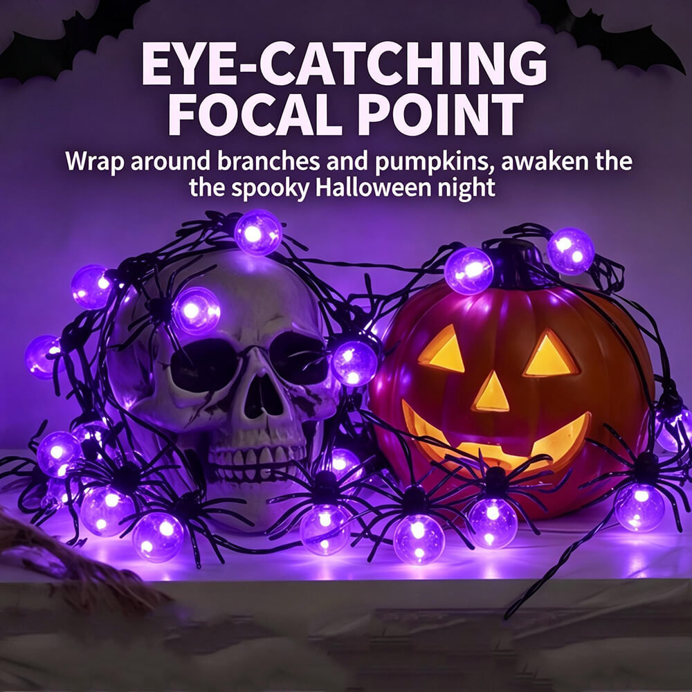 Spider LED String Lights Halloween Decoration Spider Projection Purple Lights for Spooky Holiday Decor