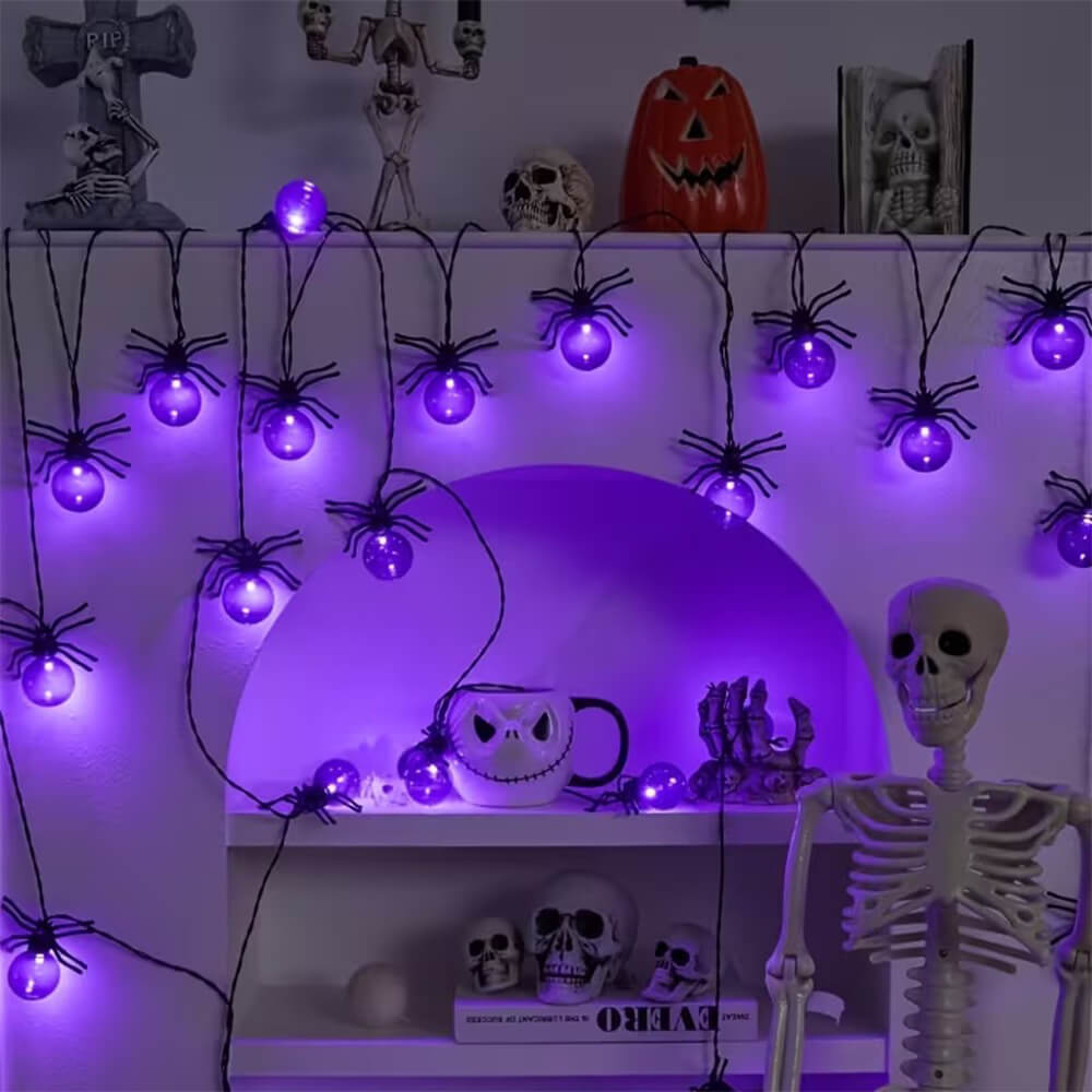 Spider LED String Lights Halloween Decoration Spider Projection Purple Lights for Spooky Holiday Decor