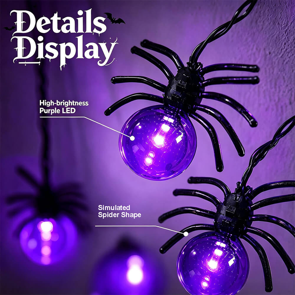 Spider LED String Lights Halloween Decoration Spider Projection Purple Lights for Spooky Holiday Decor