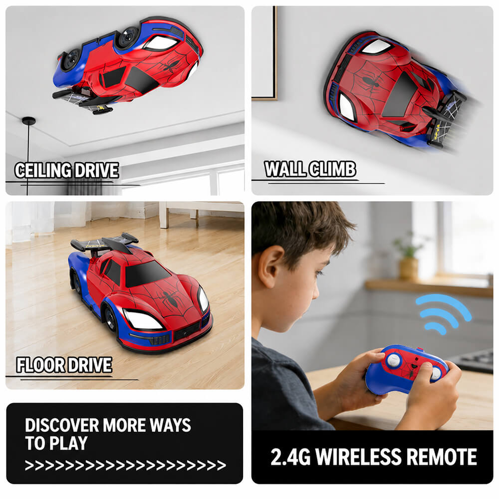 2.4GHz Spider RC Car Wall Climbing Remote Control Car Toy with LED Lights and  360° Rotation for Kids 3+
