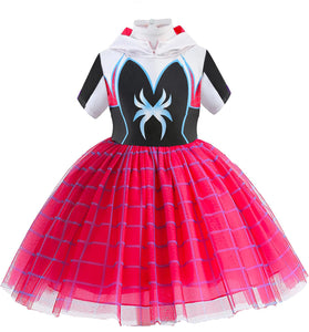 Girls Superhero Costume Gwen Dress Spider Dress Up Outfit for Cosplay Party