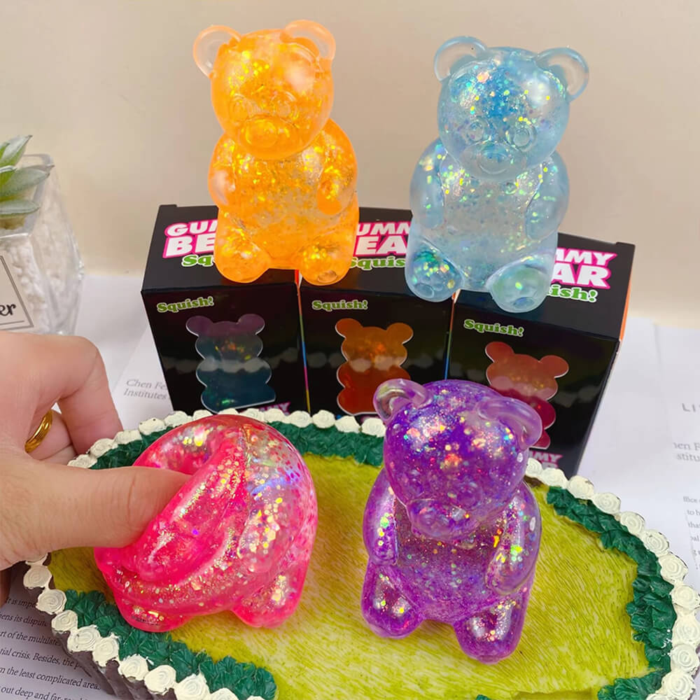 12pcs Squishies Glitter Clear Bear Squishy Toy Slow Rising Stress Relief Squeeze Toy for Kids 14+ and Adults