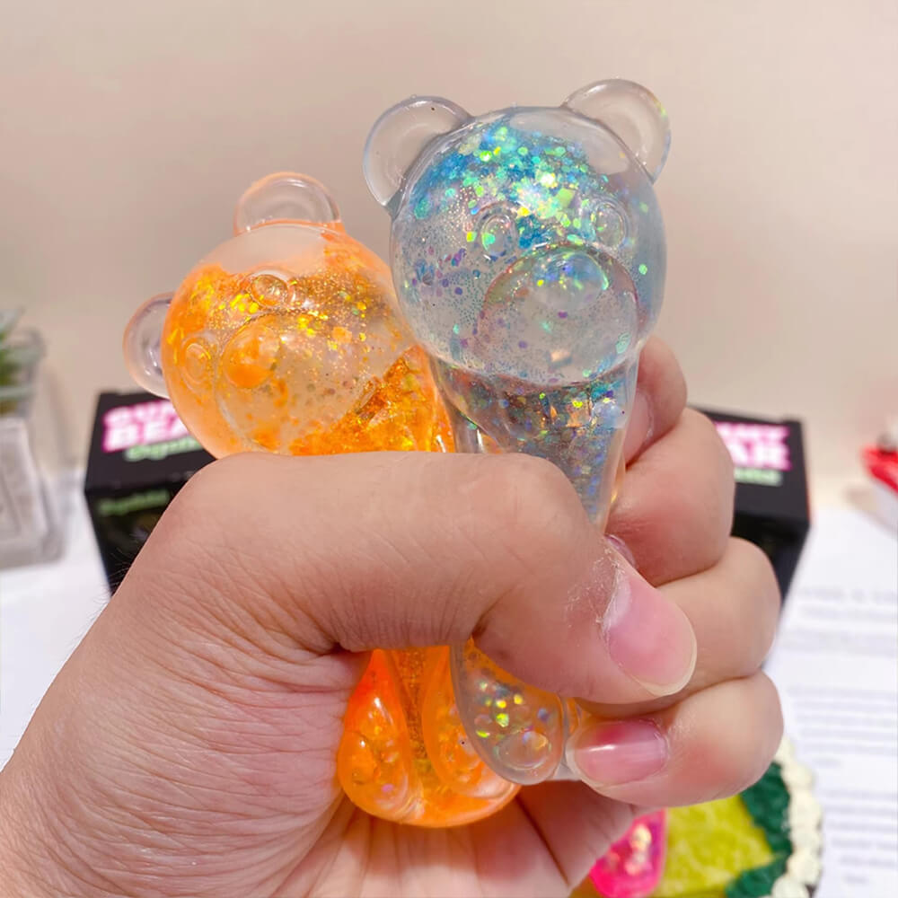 12pcs Squishies Glitter Clear Bear Squishy Toy Slow Rising Stress Relief Squeeze Toy for Kids 14+ and Adults