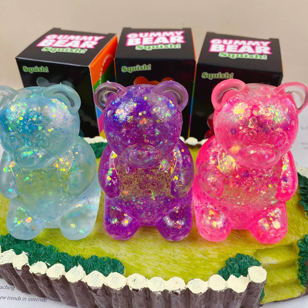 12pcs Squishies Glitter Clear Bear Squishy Toy Slow Rising Stress Relief Squeeze Toy for Kids 14+ and Adults