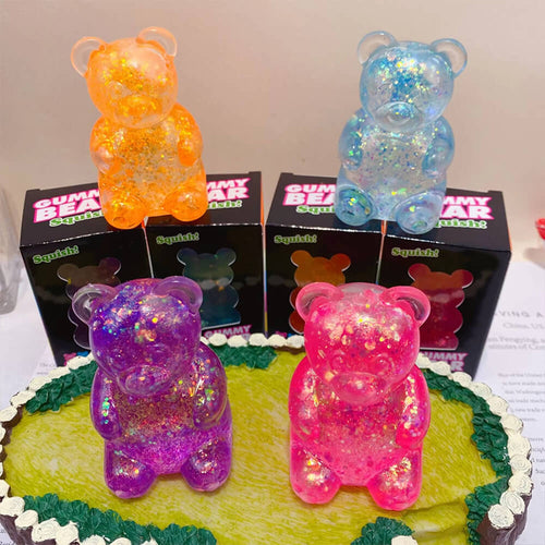 12pcs Squishies Glitter Clear Bear Squishy Toy Slow Rising Stress Relief Squeeze Toy for Kids 14+ and Adults