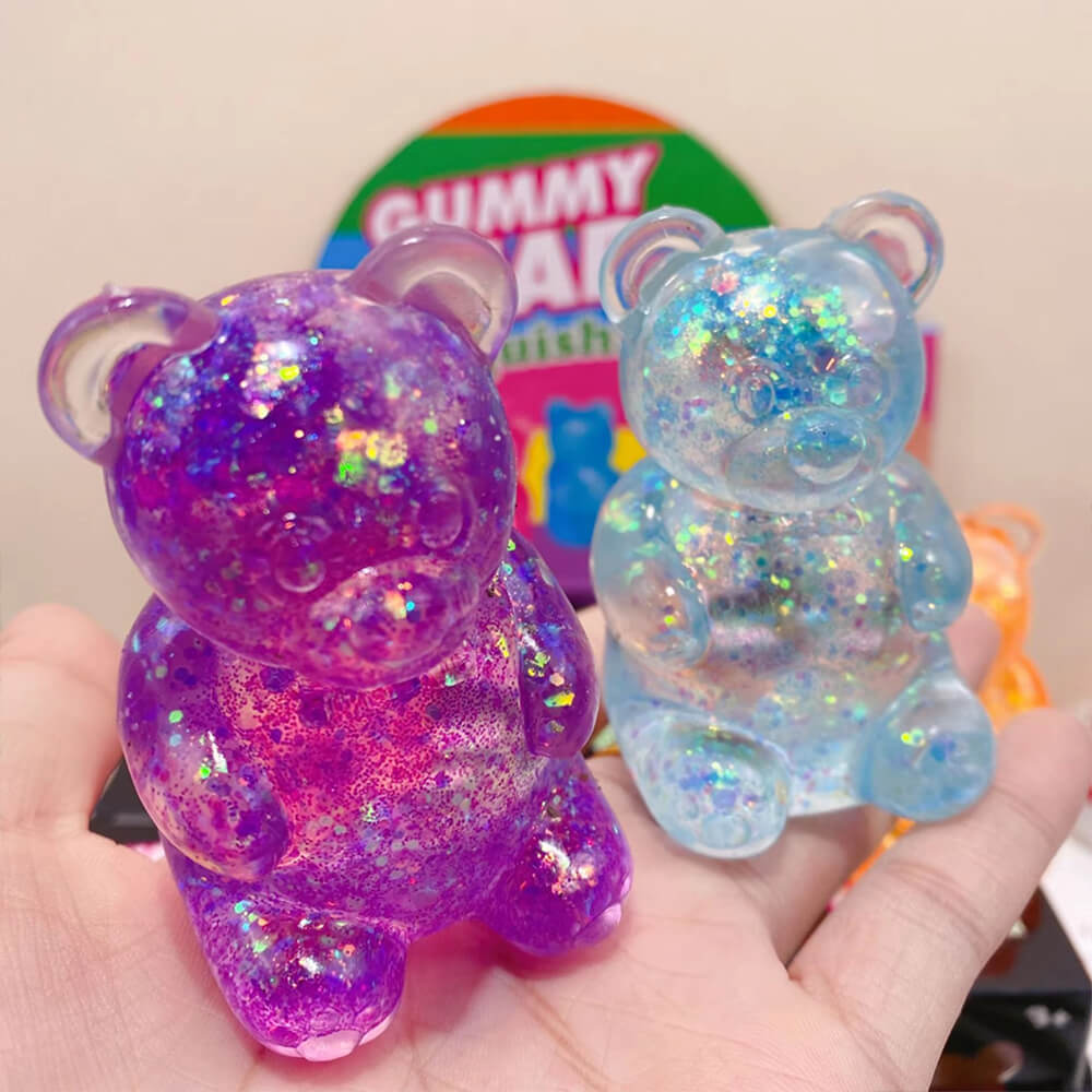 12pcs Squishies Glitter Clear Bear Squishy Toy Slow Rising Stress Relief Squeeze Toy for Kids 14+ and Adults