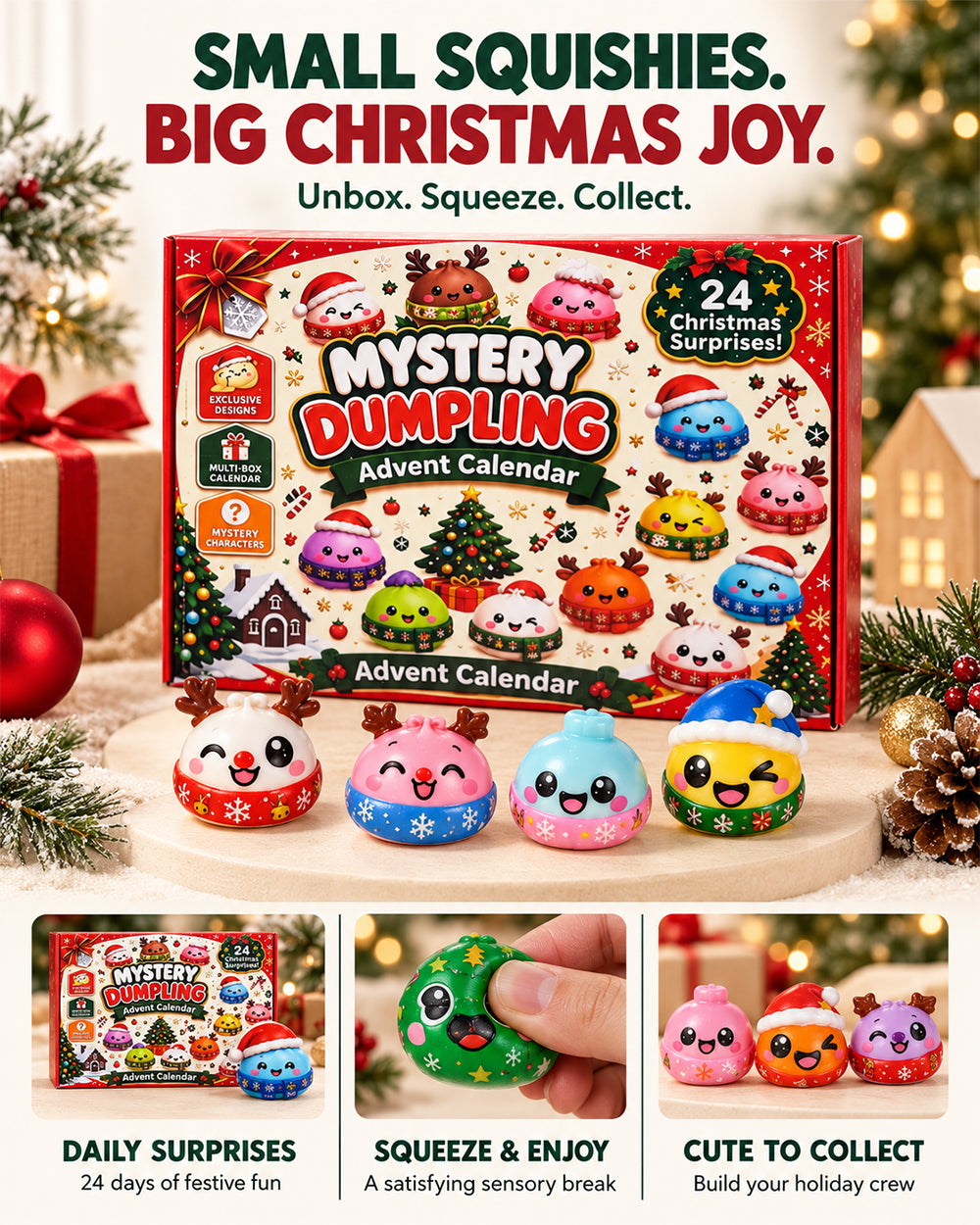 2026 Squishy Toys Christmas Advent Calendar Cute Sensory Fidget Stress Relief Toys for Boys Girls Xmas Gift