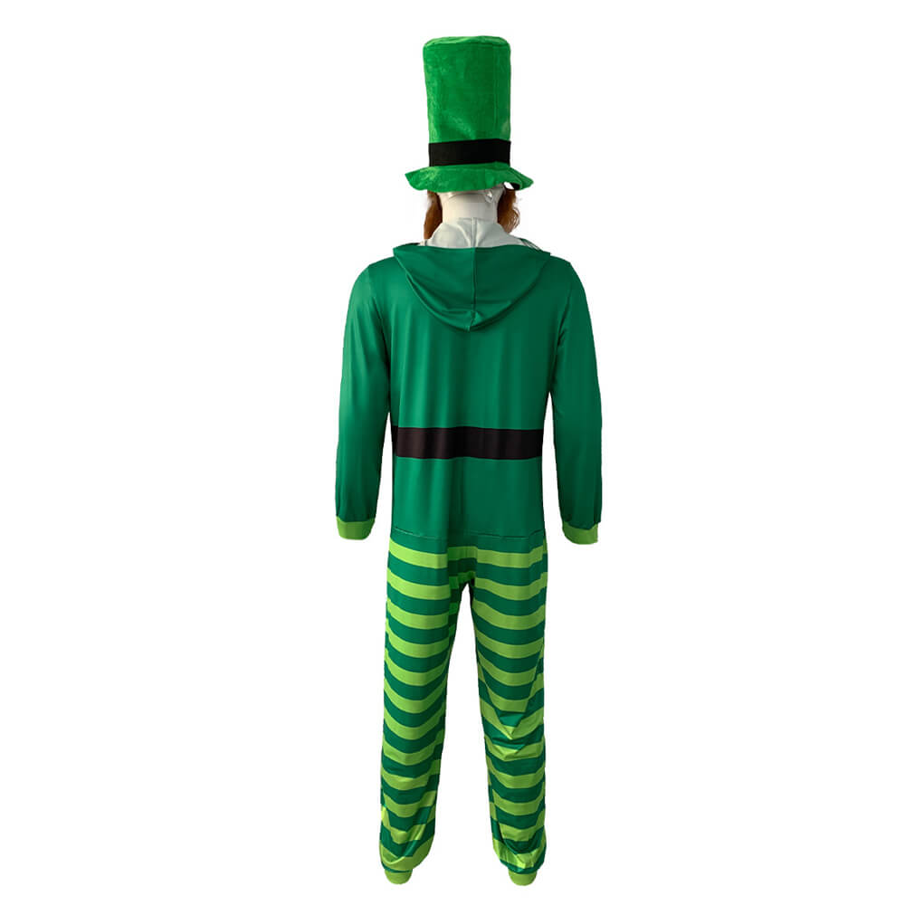 St Patricks Day Outfit Adult Leprechaun Costume Paddys Day Jumpsuit Hat Beard 3pcs Set