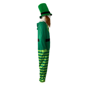 St Patricks Day Outfit Adult Leprechaun Costume Paddys Day Jumpsuit Hat Beard 3pcs Set