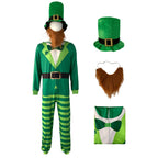 St Patricks Day Outfit Adult Leprechaun Costume Paddys Day Jumpsuit Hat Beard 3pcs Set