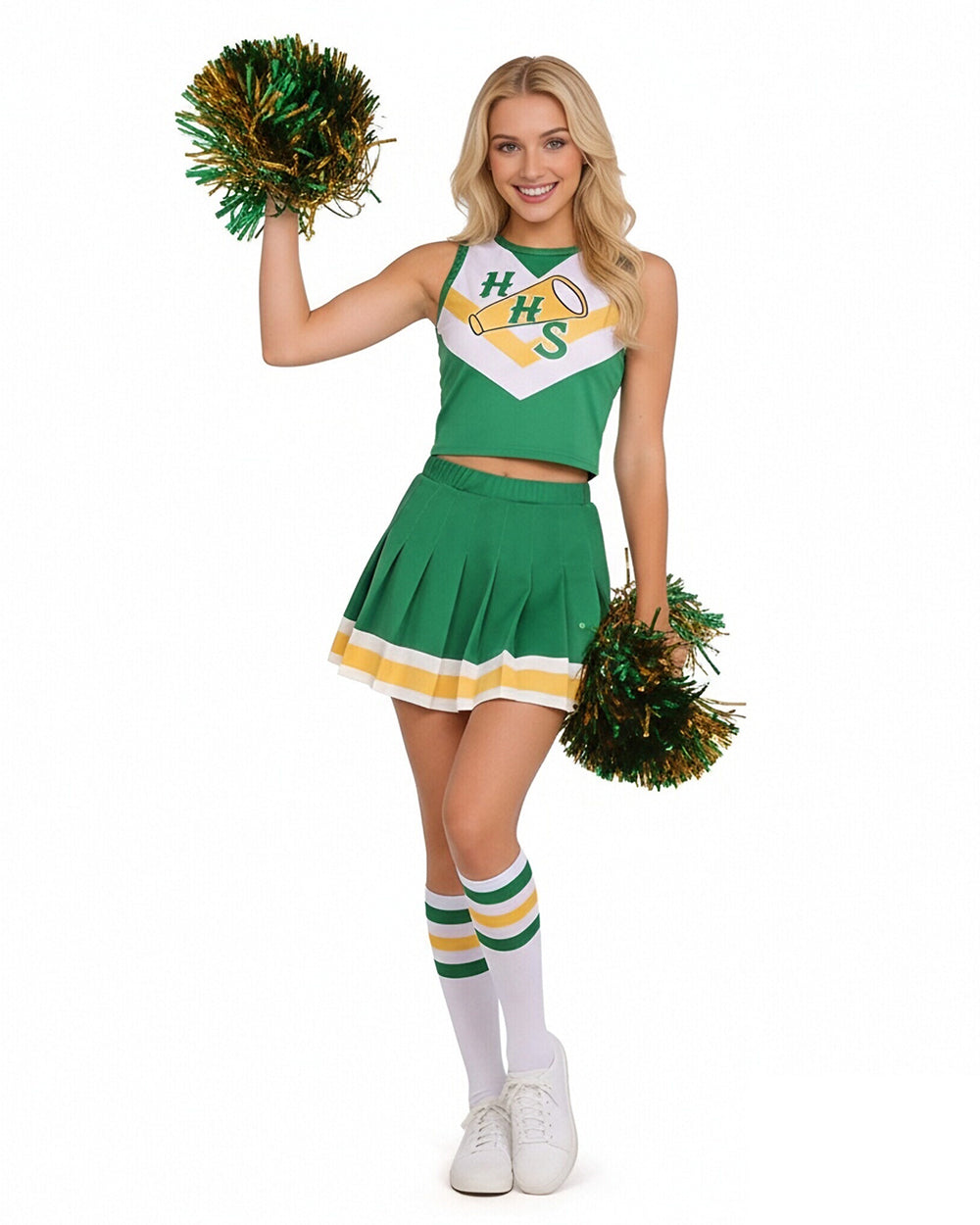 Girls Youth Hawkins Cheerleaders Costume Pom Poms Strange ST4 Green Uniform for Cosplay