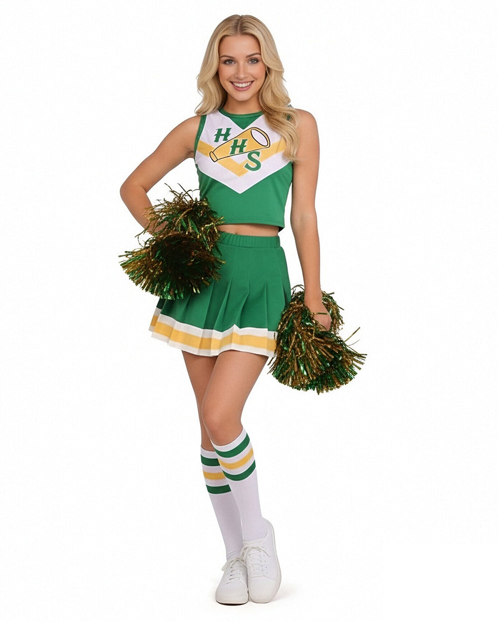 Girls Youth Hawkins Cheerleaders Costume Pom Poms Strange ST4 Green Uniform for Cosplay