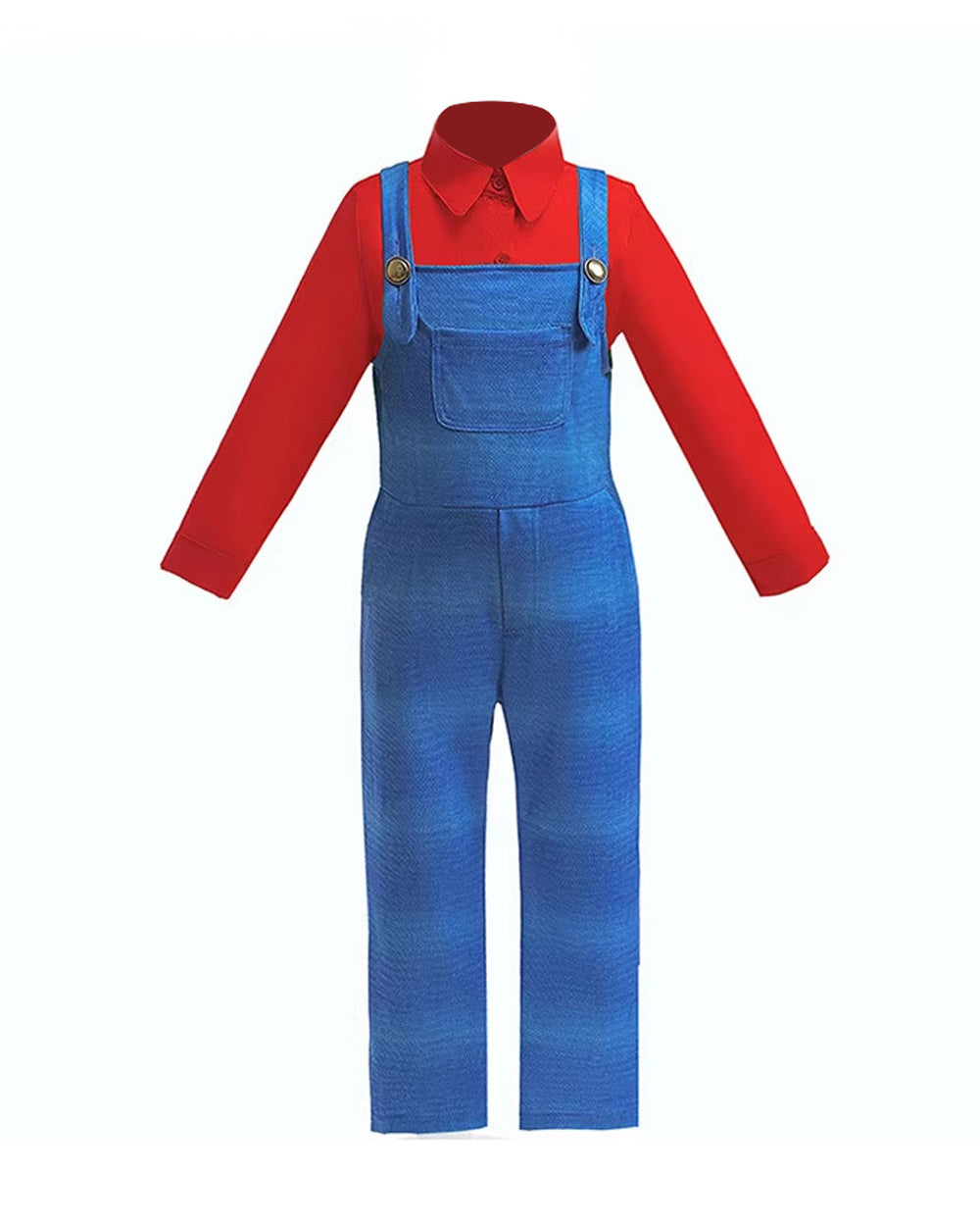 5pcs Super Plumber Brother Costume Shirt Overalls Hat  Gloves and Beard Set for Themed Party
