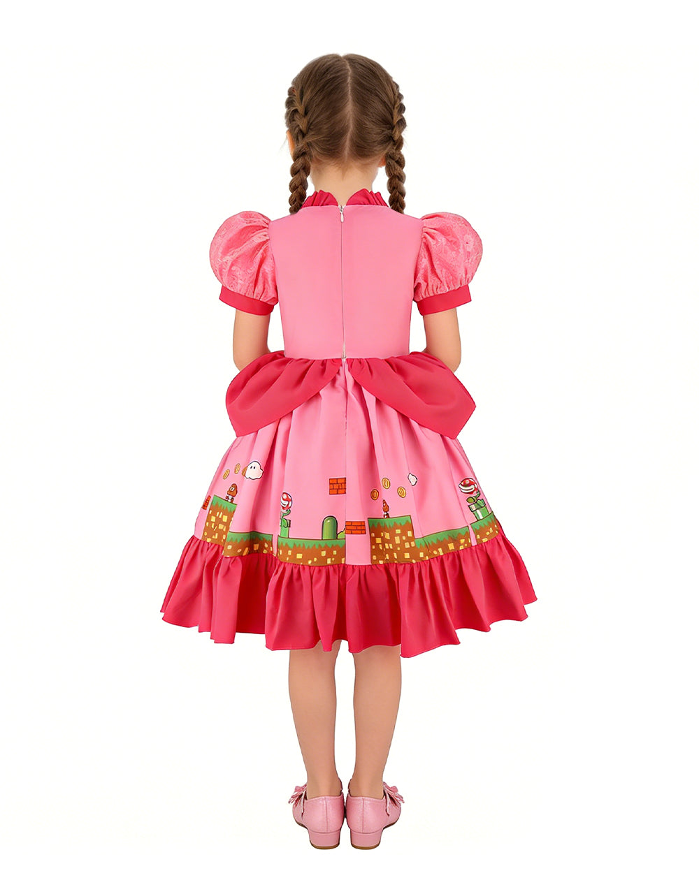 Adventures Princess Dress Pink Floral Chest Lace Gown with Classic Game Scene