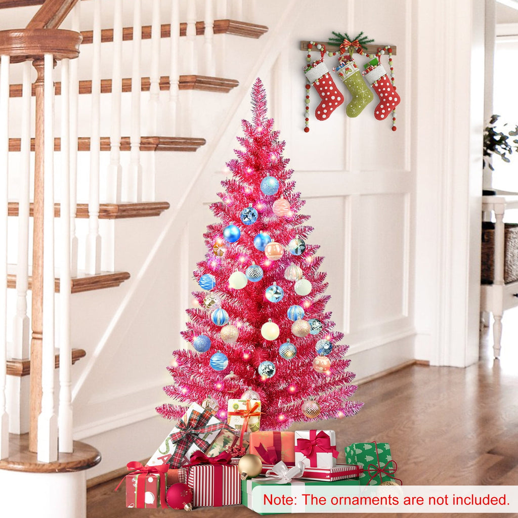 4ft Pink Christmas Tree Table Mini Artificial Tree with 50 Lights Sturdy Stand
