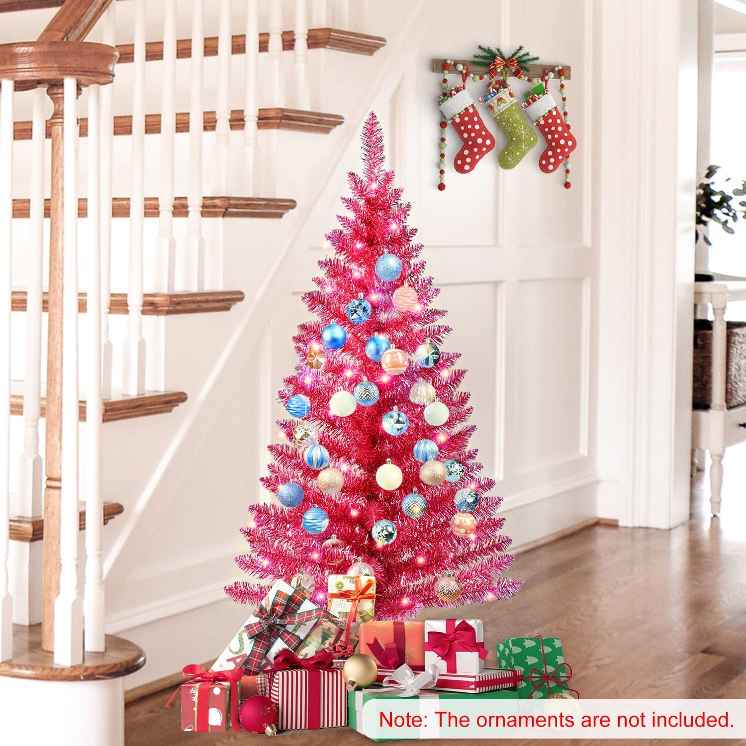 4ft Pink Christmas Tree Table Mini Artificial Tree with 50 Lights Sturdy Stand