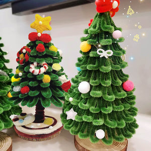 Hand Knitted Christmas Tree Colorful Twisted Plush Stick with LED String for Tabletop Xmas Tree (2 Pack)