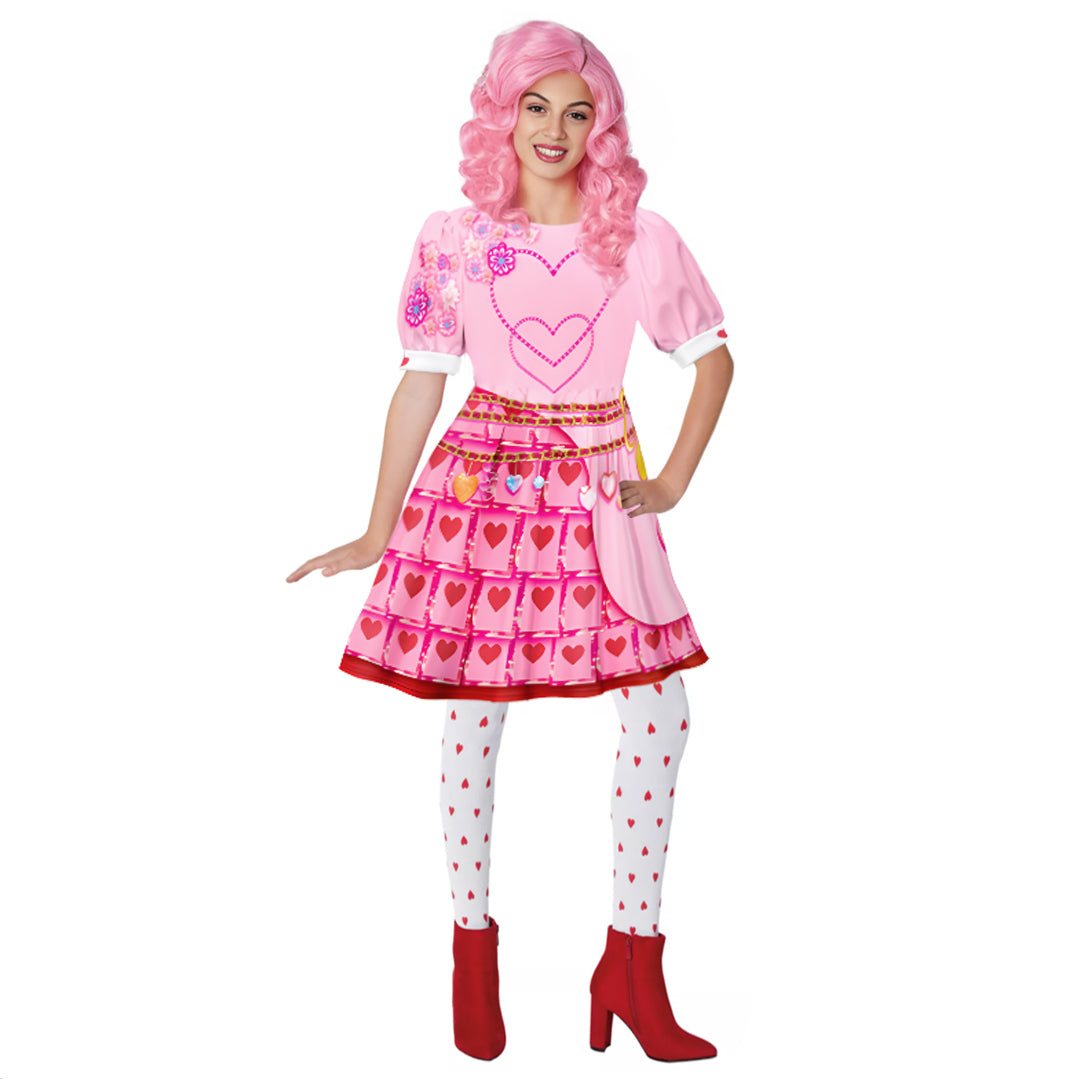 Teens and Women Queen of Hearts Costume Pink Princess Bridget Outfit Wig and Stockings Dress Up