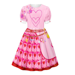 Women Kids Teens Queen of Hearts Costume Pink Princess Bridget Outfit Wig and Stocking